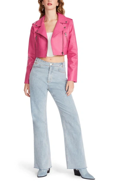 Molly Cropped Leather Moto Jacket Pink Glo