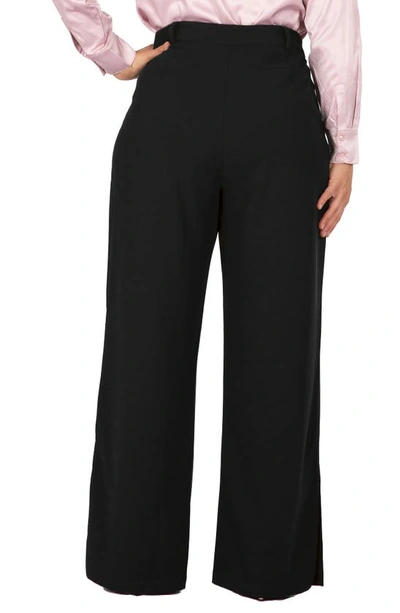 Shop S And P Standards & Practices High Waist Split Hem Wide Leg Stretch Cotton Trousers In Black