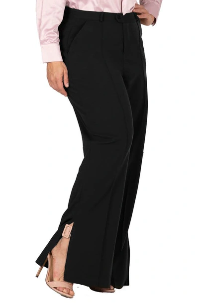Shop S And P Standards & Practices High Waist Split Hem Wide Leg Stretch Cotton Trousers In Black