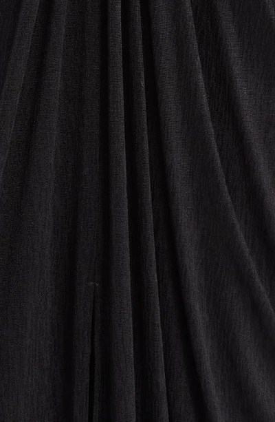 Shop Tadashi Shoji Ellery Metallic Draped Long Sleeve Jersey Gown In Black