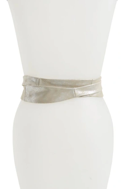 Shop Ada Handmade Leather Wrap Belt In Silver Shimmer