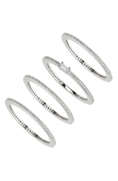 Shop Nadri Pave The Way Set Of 4 Cubic Zirconia Stacking Rings In Rhodium