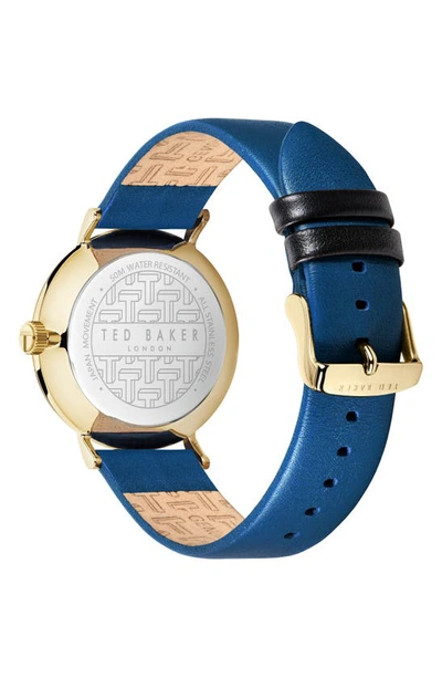 Shop Ted Baker Phylipa Gents Leather Strap Watch, 41mm In Gold/ White/ Blue
