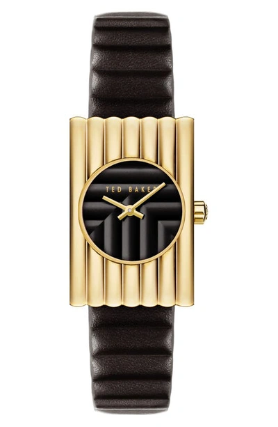 Shop Ted Baker Ottolee Leather Strap Watch, 34mm In Gold/ Black/ Black