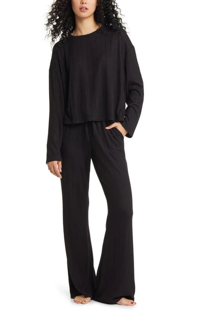 Shop Bp. Cozy Rib Oversize Pajama Top In Black