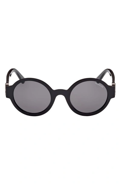 Shop Moncler 51mm Round Sunglasses In Black/ Gunmetal / Smoke