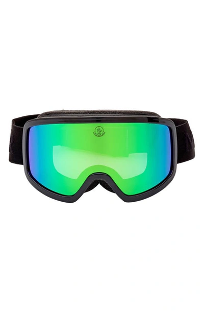 Shop Moncler Terrabeam Mirrored Snow Goggles In Shiny Black / Blue Mirror