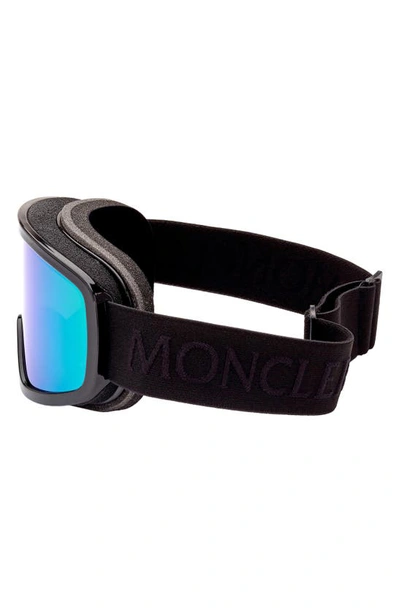 Shop Moncler Terrabeam Mirrored Snow Goggles In Shiny Black / Blue Mirror