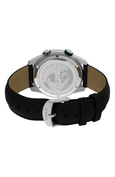 Shop Timex Waterbury Dive Leather Strap Watch, 41mm In Silver/ Black/ Black