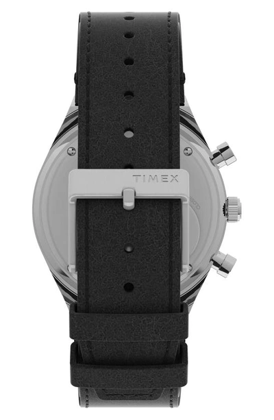 Shop Timex Q  Chronograph Leather Strap Watch, 40mm In Silver/ Black/ Black