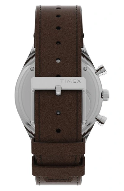 Shop Timex Q  Chronograph Leather Strap Watch, 40mm In Silver/ Cream/ Brown