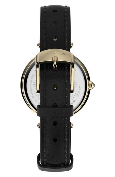 Shop Timex Adorn Crystal Leather Strap Watch, 32mm In Gold/ Black/ Black