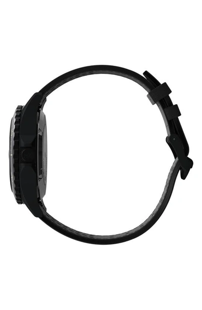 Shop Timex Navi Xl Automatic Leather Strap Watch, 41mm In Black/ Black/ Black