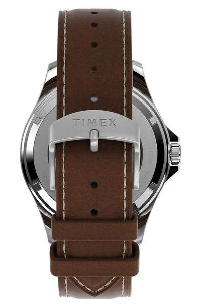 Shop Timex Navi Xl Automatic Leather Strap Watch, 41mm In Two Tone/ Tan/ Brown