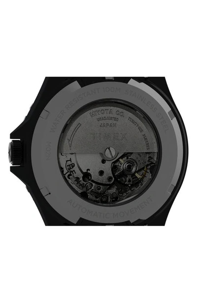 Shop Timex Navi Xl Automatic Leather Strap Watch, 41mm In Black/ Black/ Black