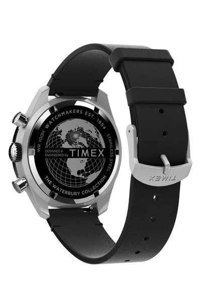 Shop Timex Waterbury Dive Chronograph Leather Strap Watch, 41mm In Silver/ Black/ Black