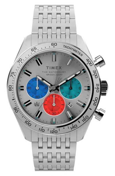 Shop Timex Waterbury Dive Chronograph Bracelet Watch, 41mm In Silver/ Silver/ Silver