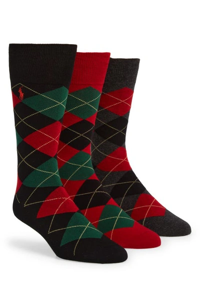 Shop Polo Ralph Lauren 3-pack Argyle Socks In Bkgrn