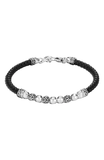 Shop John Hardy Classic Hammered Silver & Leather Bracelet In Black