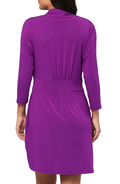 Shop Fleur't Satin Tie Short Knit Robe In Dark Orchid