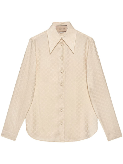 Shop Gucci `gg` Silk Shirt In Bianco