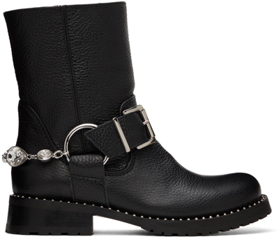 Shop Sophia Webster Black Blake Boot In Black Leather & Crys