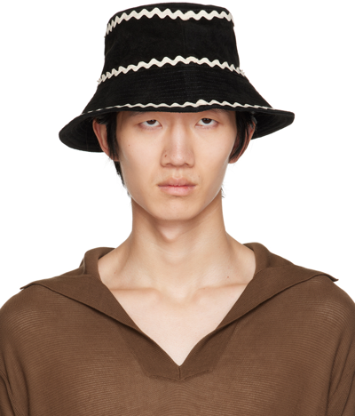 Shop Bode Black Rickrack Bucket Hat In White Black