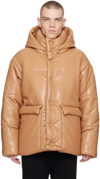 Shop Nanushka Tan Hide Vegan Leather Puffer Jacket