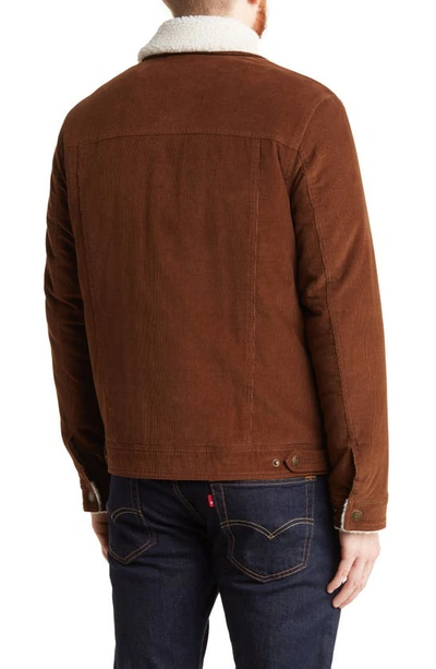 Shop Guess Faux Shearling Lined Corduroy Shirt Jacket In Brown