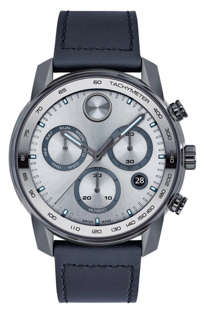Shop Movado Bold Verso Chronograph Leather Strap Watch, 44mm In Grey