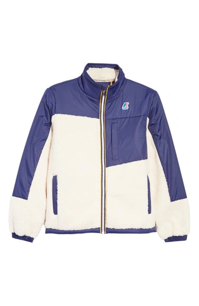 Shop K-way Nersev Orsetto Fleece Jacket In Blue Medieval-ecru