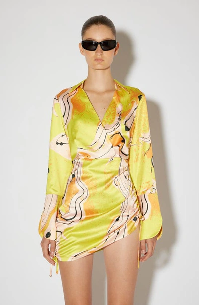 Shop Something New Katie Long Sleeve Ruched Satin Minidress In Sulphur Spring