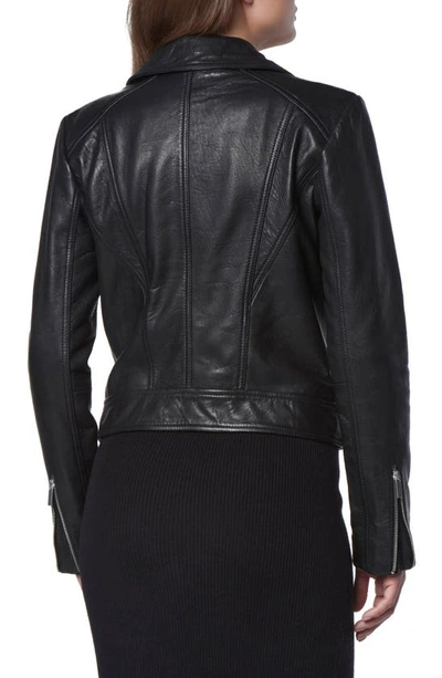 Andrew Marc Carnegie French Bubble Lambskin Moto Jacket In Black