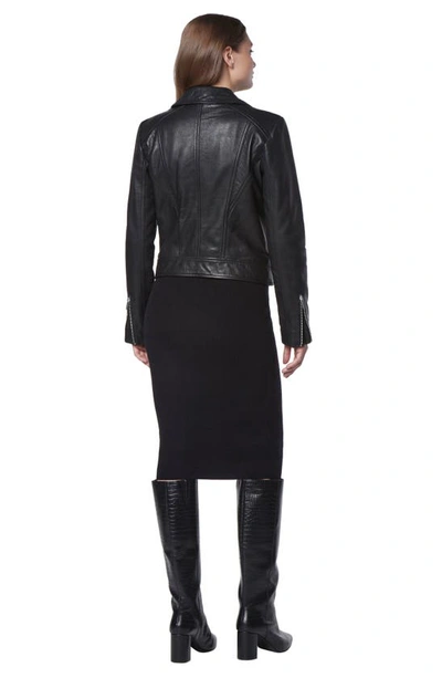 Andrew Marc Carnegie French Bubble Lambskin Moto Jacket In Black
