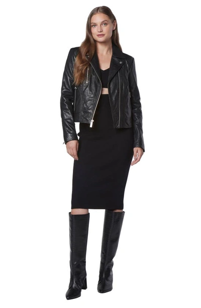 Andrew Marc Carnegie French Bubble Lambskin Moto Jacket In Black