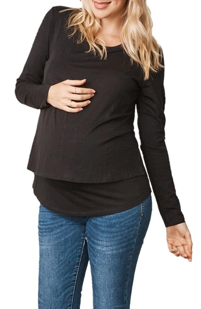 Shop Angel Maternity Double Layer Maternity/nursing Top In Black