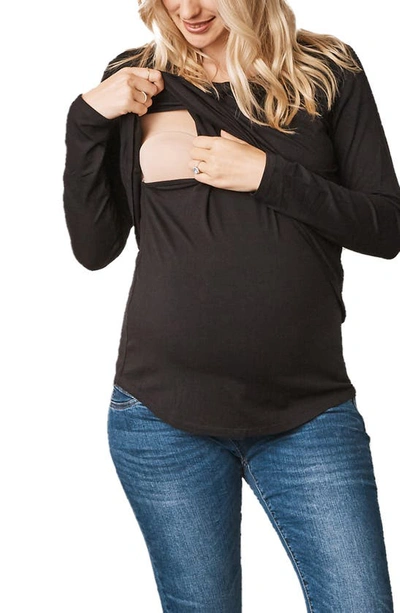 Shop Angel Maternity Double Layer Maternity/nursing Top In Black