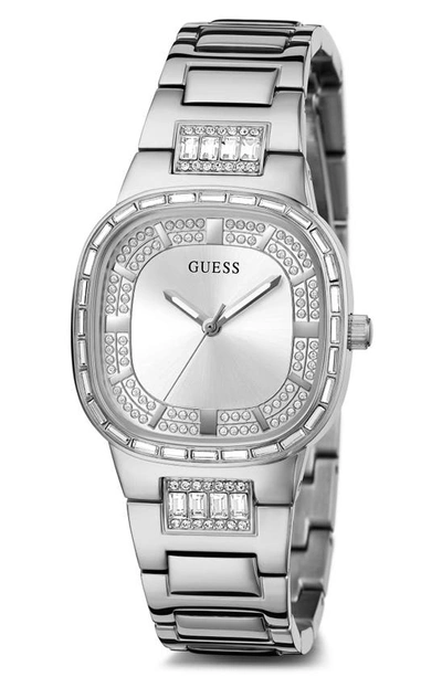 Shop Guess Crystal Square Bracelet Watch, 32mm In Silver/silver/silver
