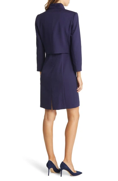 Shop Tahari Asl Two Piece Crop Jacket & Sheath Dress In Midnight Navy