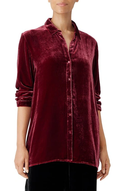 Eileen Fisher Classic Collar Velvet Shirt In Deep Claret | ModeSens