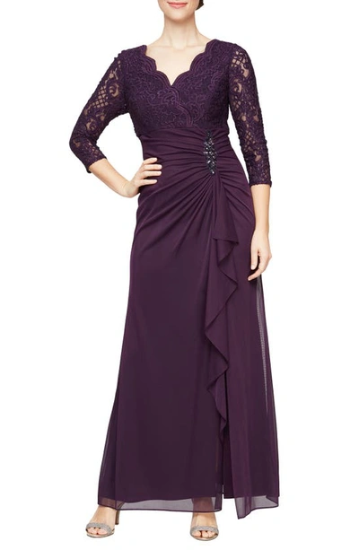 Shop Alex Evenings Sequin Embroidery Empire Waist Gown In Eggplant