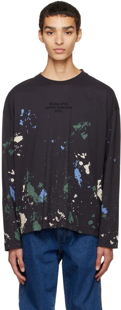 Shop Etudes Studio Gray Spirit Paint Washed Long Sleeve T-shirt In Anthracite
