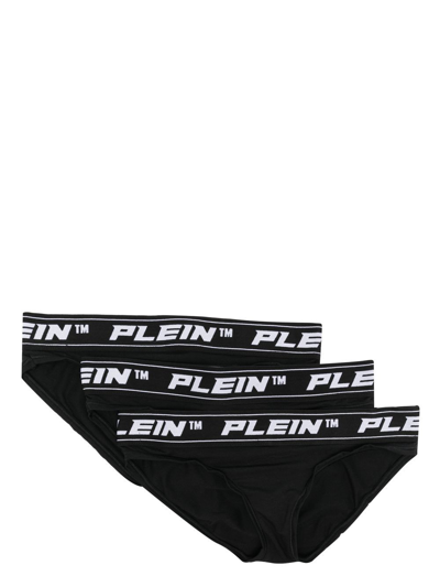 Shop Philipp Plein Logo-waist Briefs (set Of Three) In Black