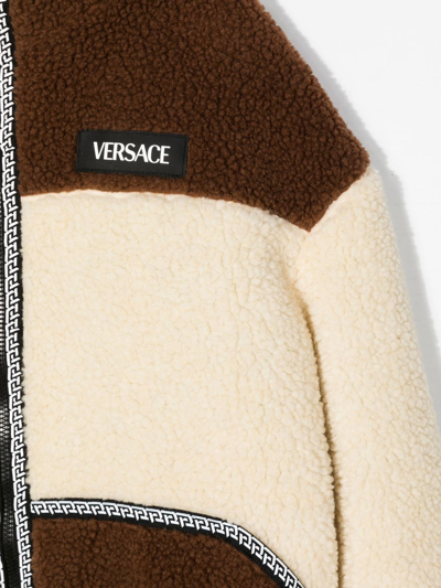 Shop Versace Colour-block Shearling Jacket In Brown