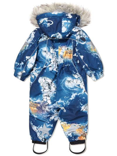 Shop Molo Graphic-print Hooded Coat In Blue