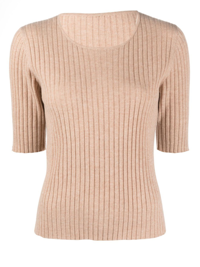Shop Eres Intime Ribbed-knit Top In Neutrals
