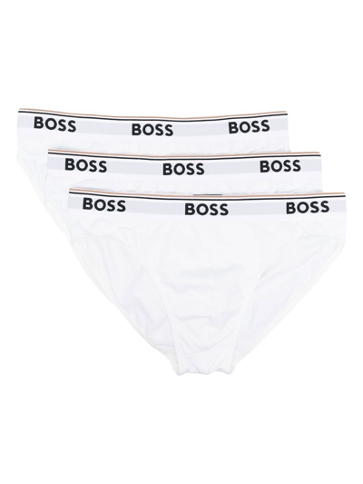 Hugo Boss Logo-waistband Briefs Set Of 3 In White