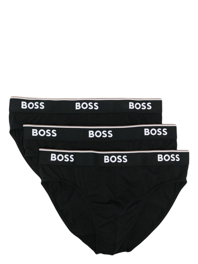 Shop Hugo Boss Logo-waistband Briefs Set Of 3 In Black