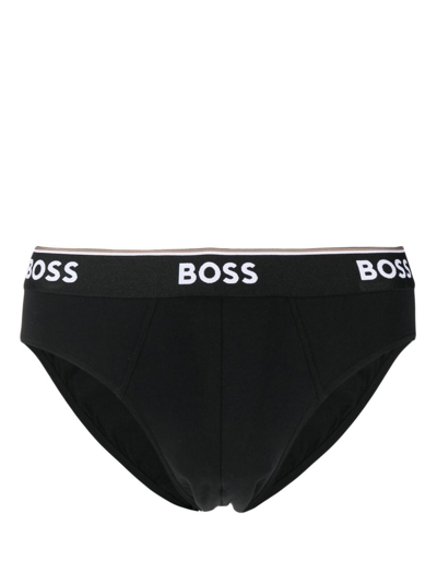 Shop Hugo Boss Logo-waistband Briefs Set Of 3 In Black