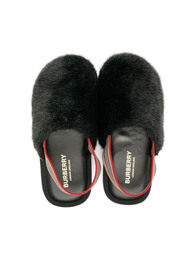 Burberry Vintage Check-strap Slippers In Black